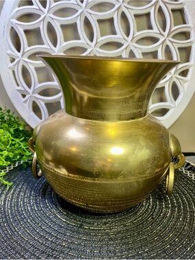Vintage Brass  Spittoon With Decorative Ring Handles